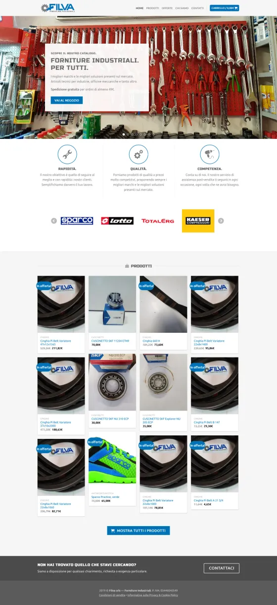 Screenshot of the Filva - Forniture industriali website