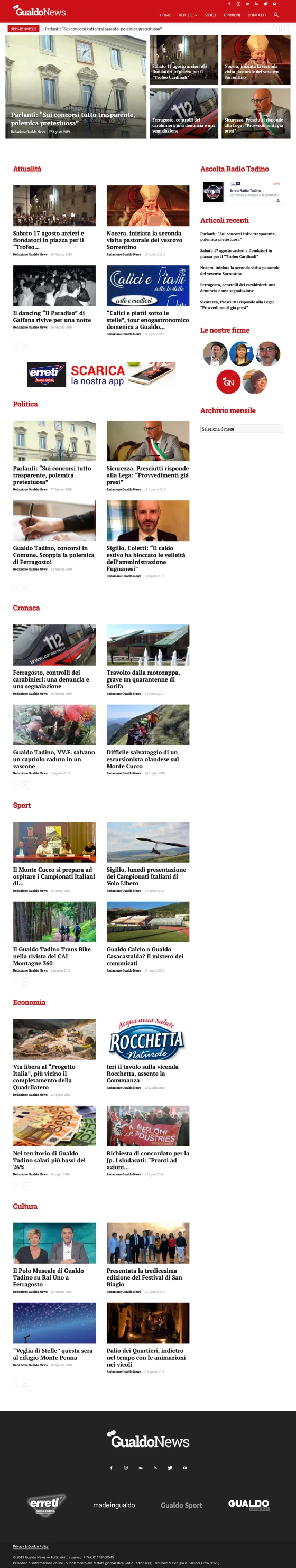 Screenshot of the Gualdo News website