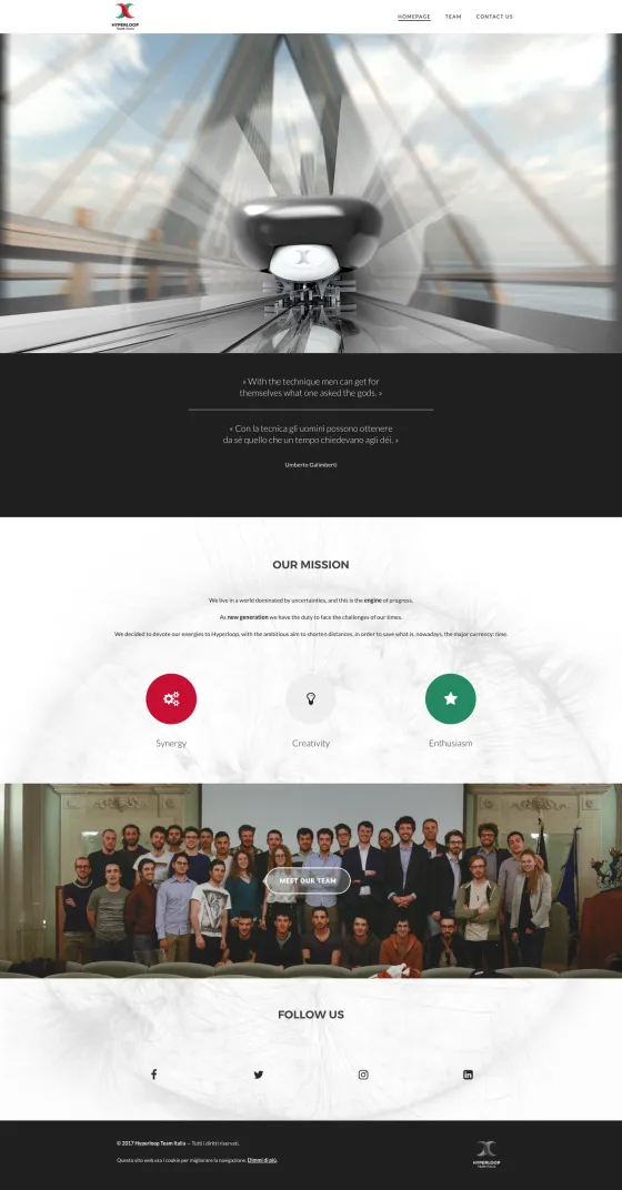 Screenshot of the Hyperloop Team Italia website
