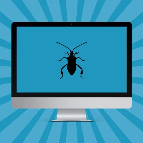 Illustrazione di un monitor con la sagoma di un insetto sullo schermo