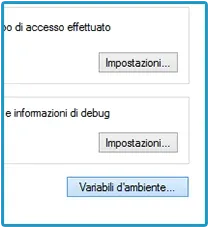 Finestra Proprietà del sistema con il pulsante Variabili d’ambiente in evidenza