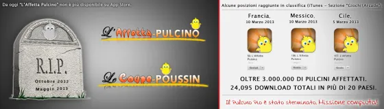 Closing banner of the game: a tombstone with the dates October 2012 and May 2013 next to the chart positions reached on iTunes