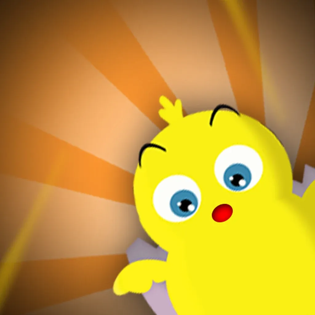 Icon of the game L'Affetta Pulcino: a wide-eyed yellow chick on an orange background