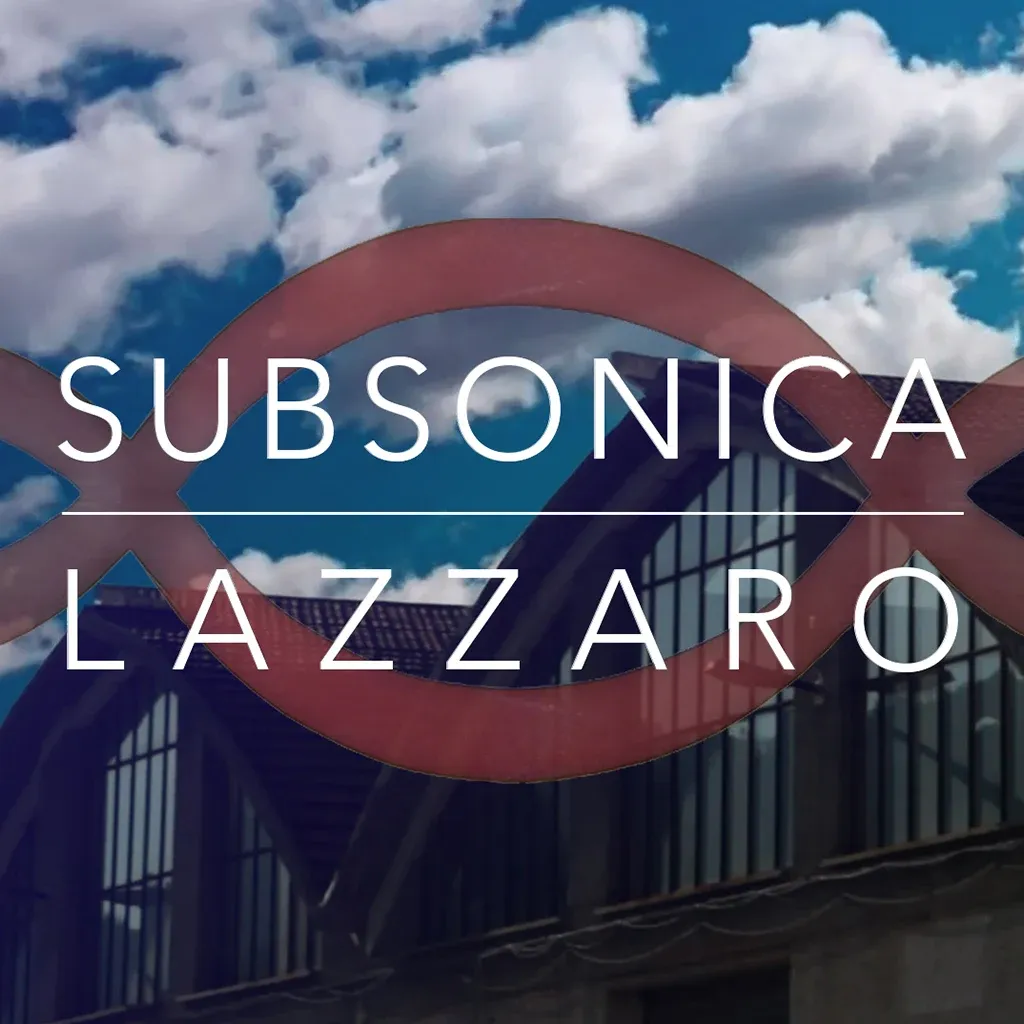 Cover of the Subsonica track Lazzaro over the image of an iron and glass structure