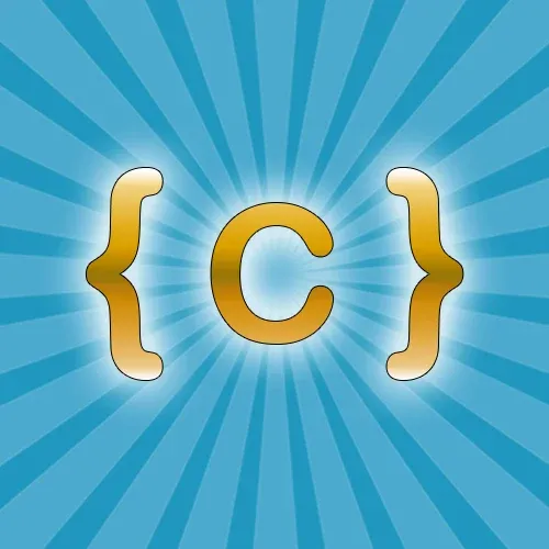 Illustration of the letter C between golden curly braces, the symbol of the C language