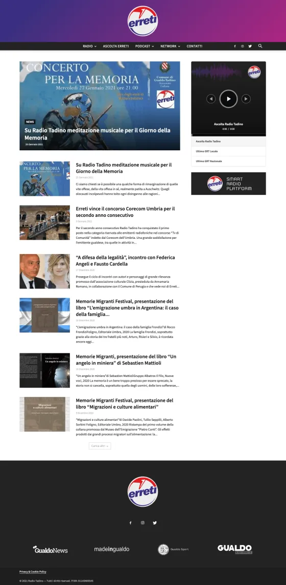 Screenshot of the Radio Tadino website