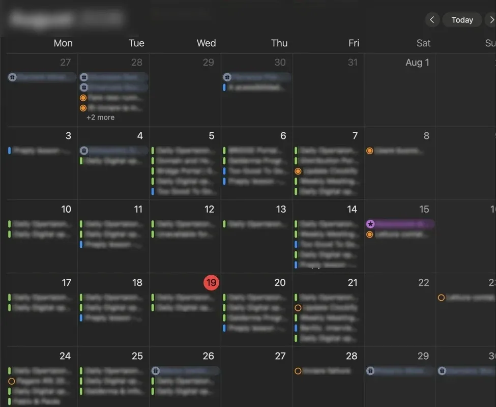 Calendario di macOS con gli eventi di lavoro esportati da Outlook e quelli personali