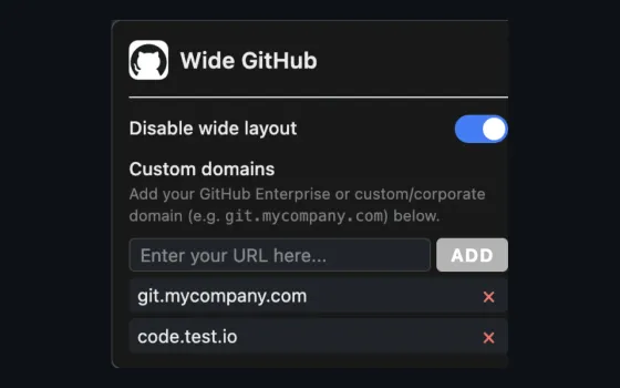 The Wide GitHub popup in dark theme